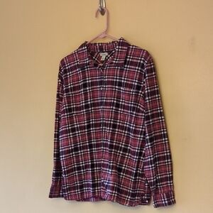 LL Bean Flannel Plaid Button-Up Shirt - Red and Black